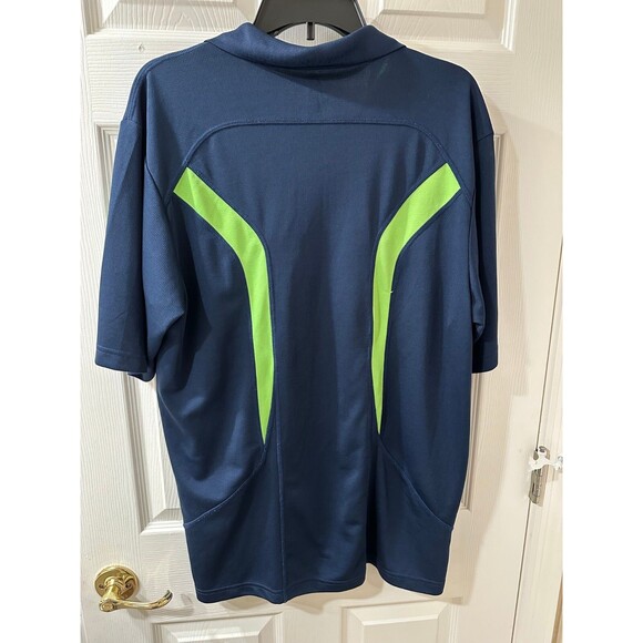 Majestic Size Large Blue and Neon Green Seattle Seahawks Button Up Polo Shirt - Picture 3 of 4